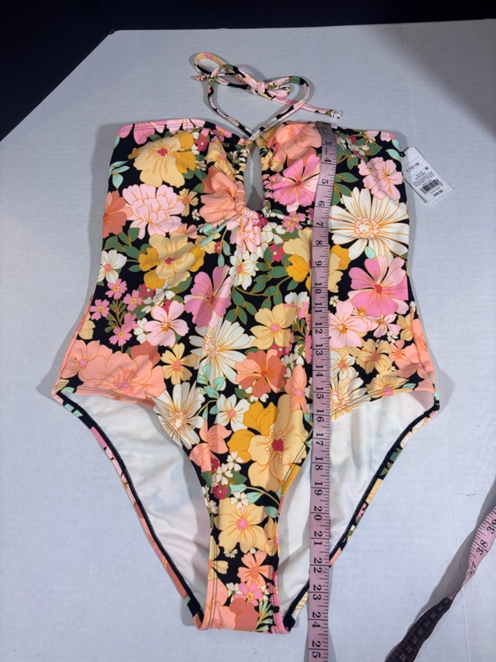 Shade & Shore Halter Keyhole Bandeau One Piece Swimsuit NEW Size Large Floral - Picture 14 of 14